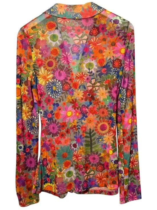 Natural Life Carina Mesh Top Bright Red Pink Floral Size XL - Picture 4 of 10